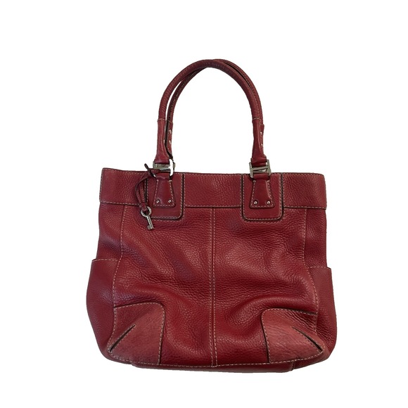 Fossil Red Pebble Leather Purse Bag Double Handle Shoulder Tote Handbag - Picture 1 of 10